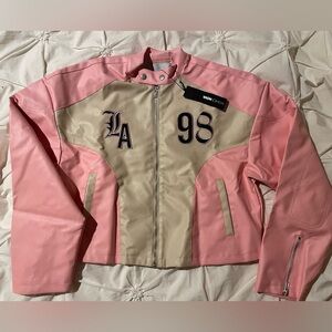 Brand New with tags Fashion Nova Pink and Cream Varsity Jacket
